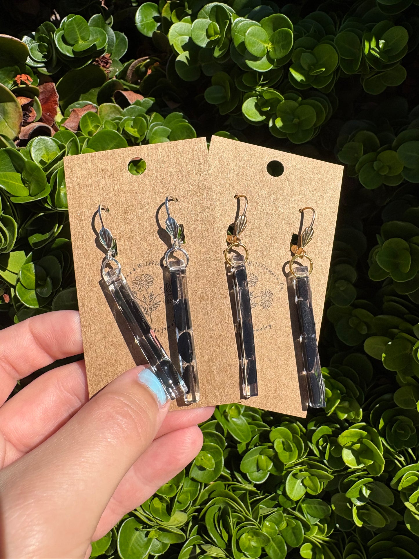 Obsidian Thin Bar Earrings