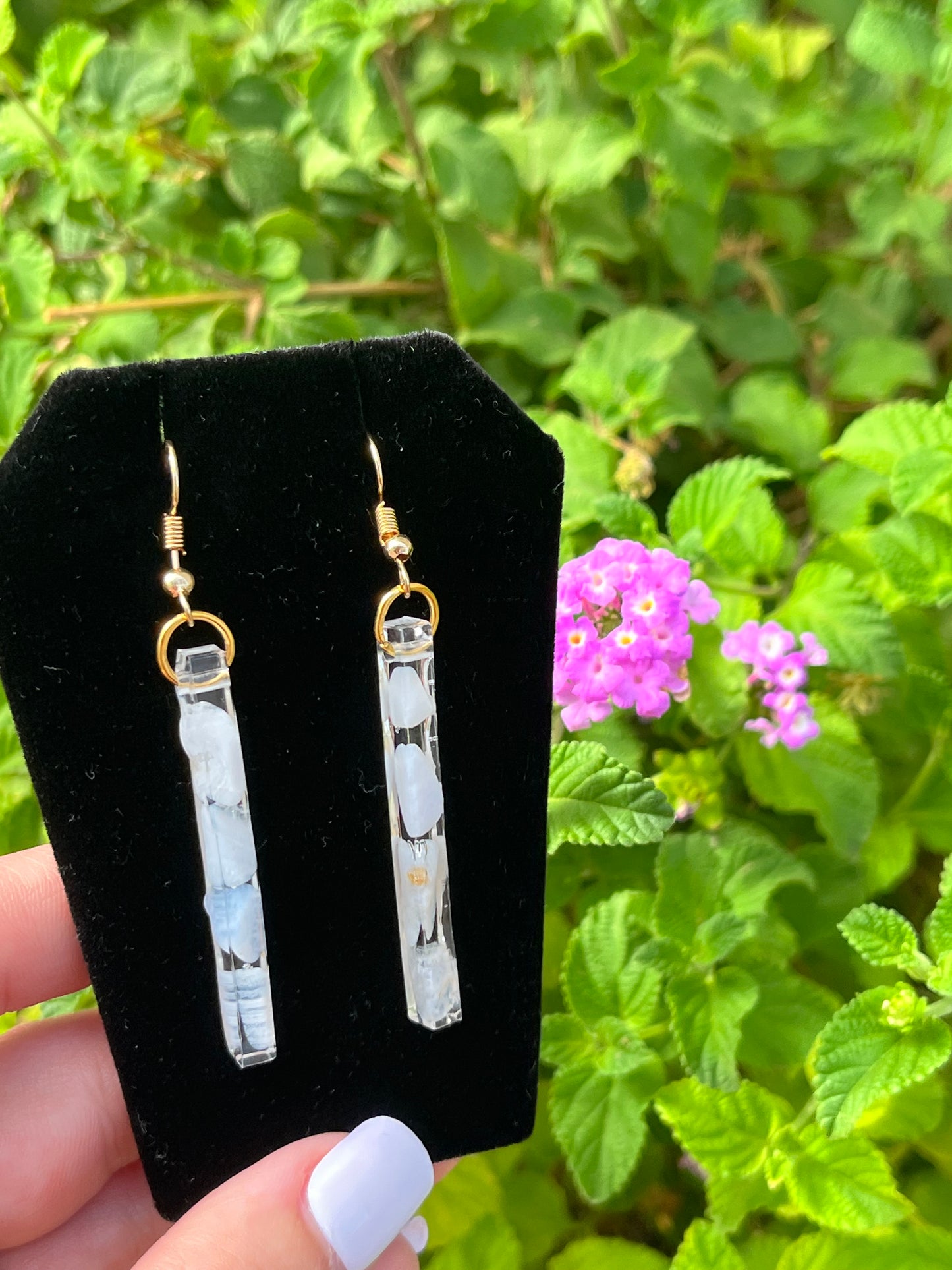 Blue Lace Agate Bar Earrings