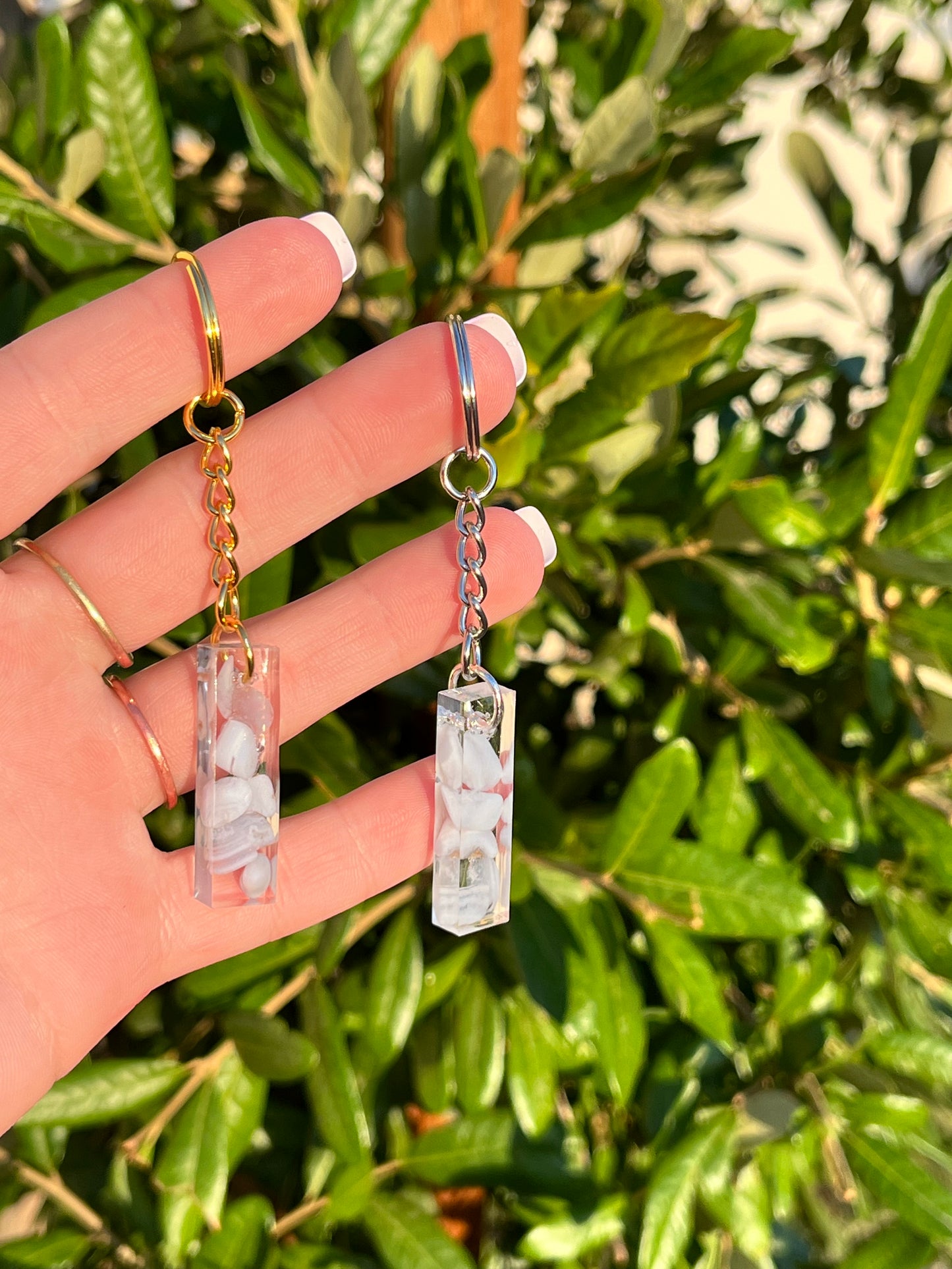 Blue Lace Agate Bar Keychain
