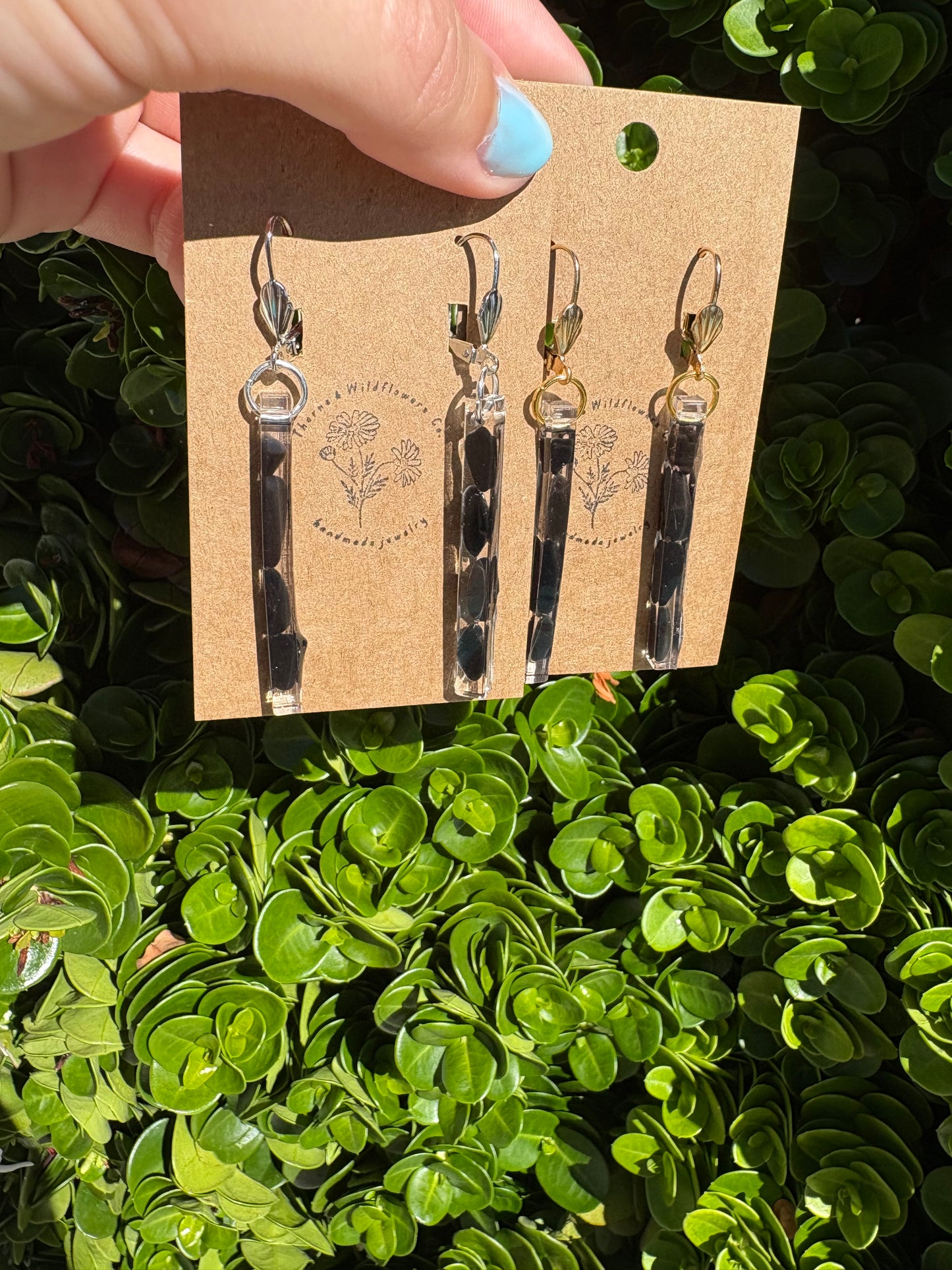 Obsidian Thin Bar Earrings