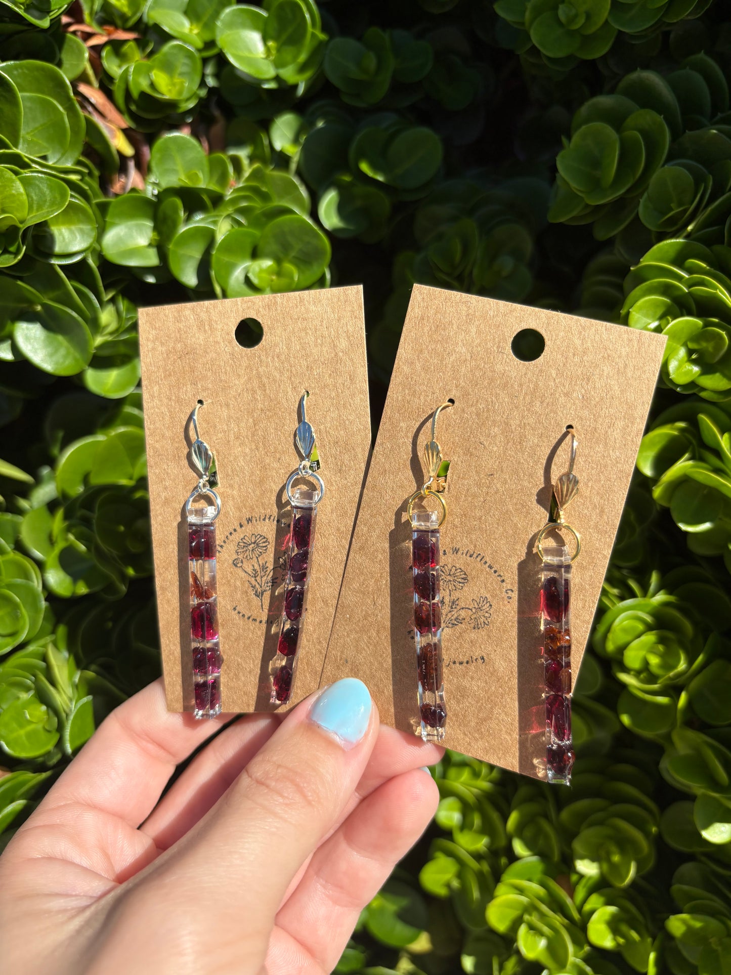 Garnet Thin Bar Earrings