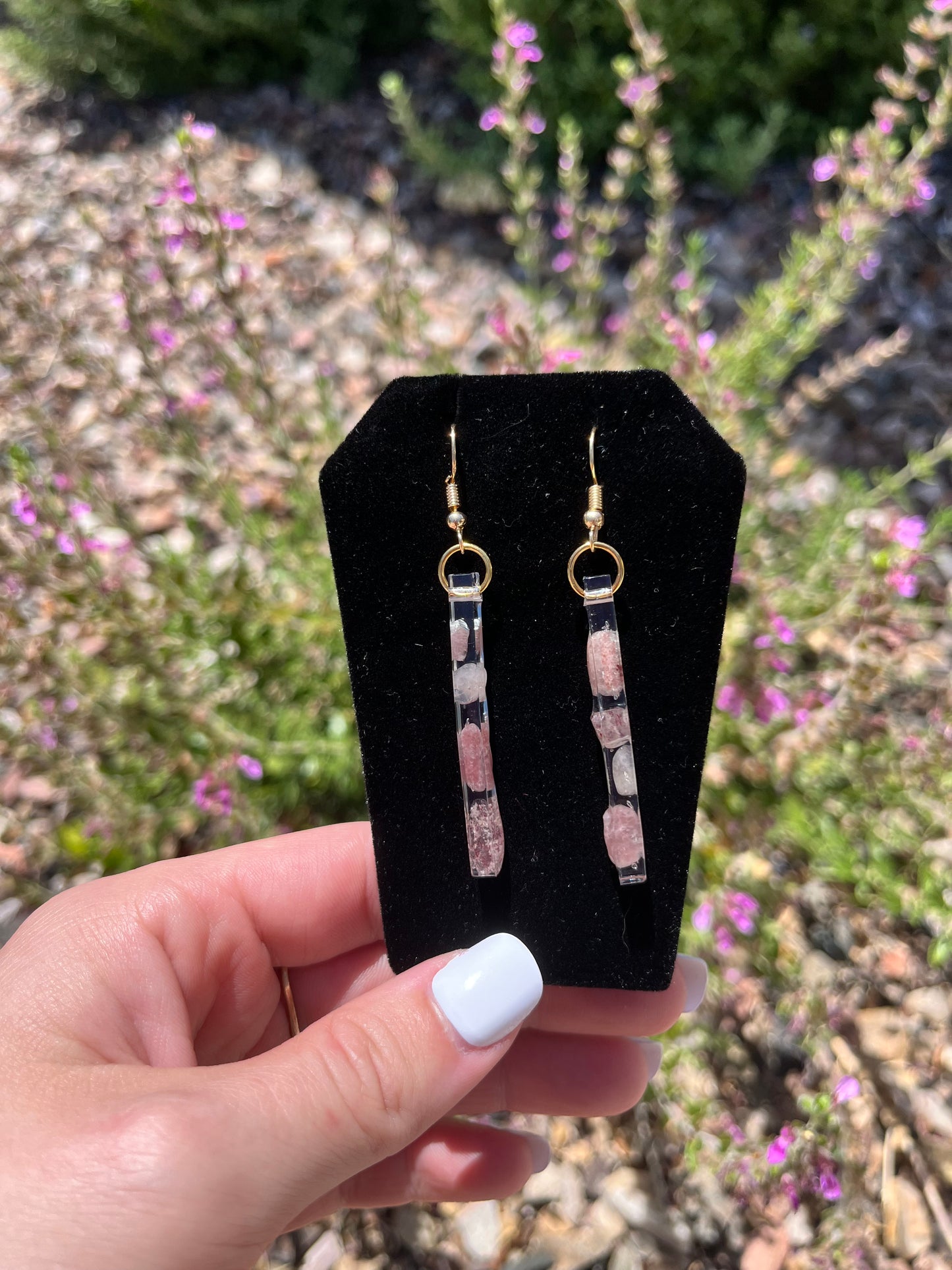 Strawberry Quartz Thin Bar Earrings