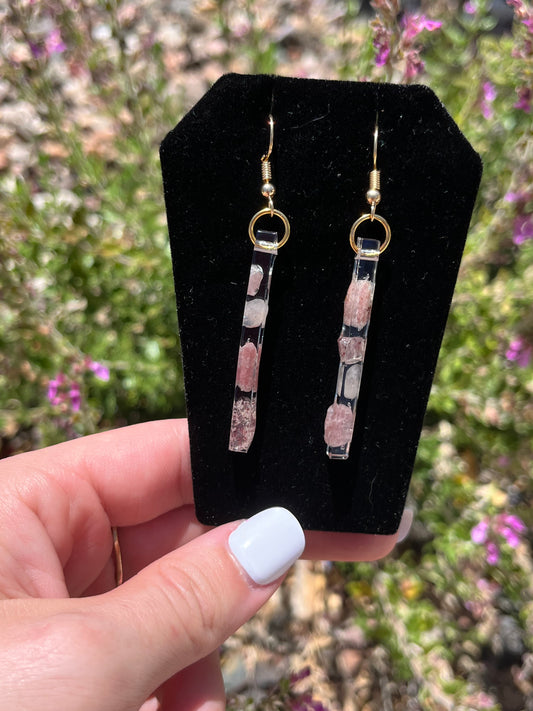 Strawberry Quartz Thin Bar Earrings
