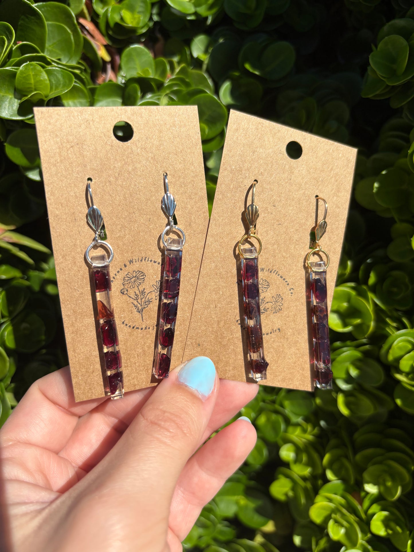 Garnet Thin Bar Earrings