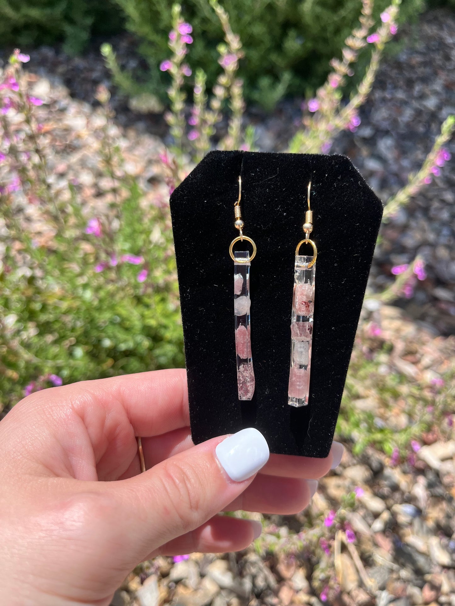 Strawberry Quartz Thin Bar Earrings