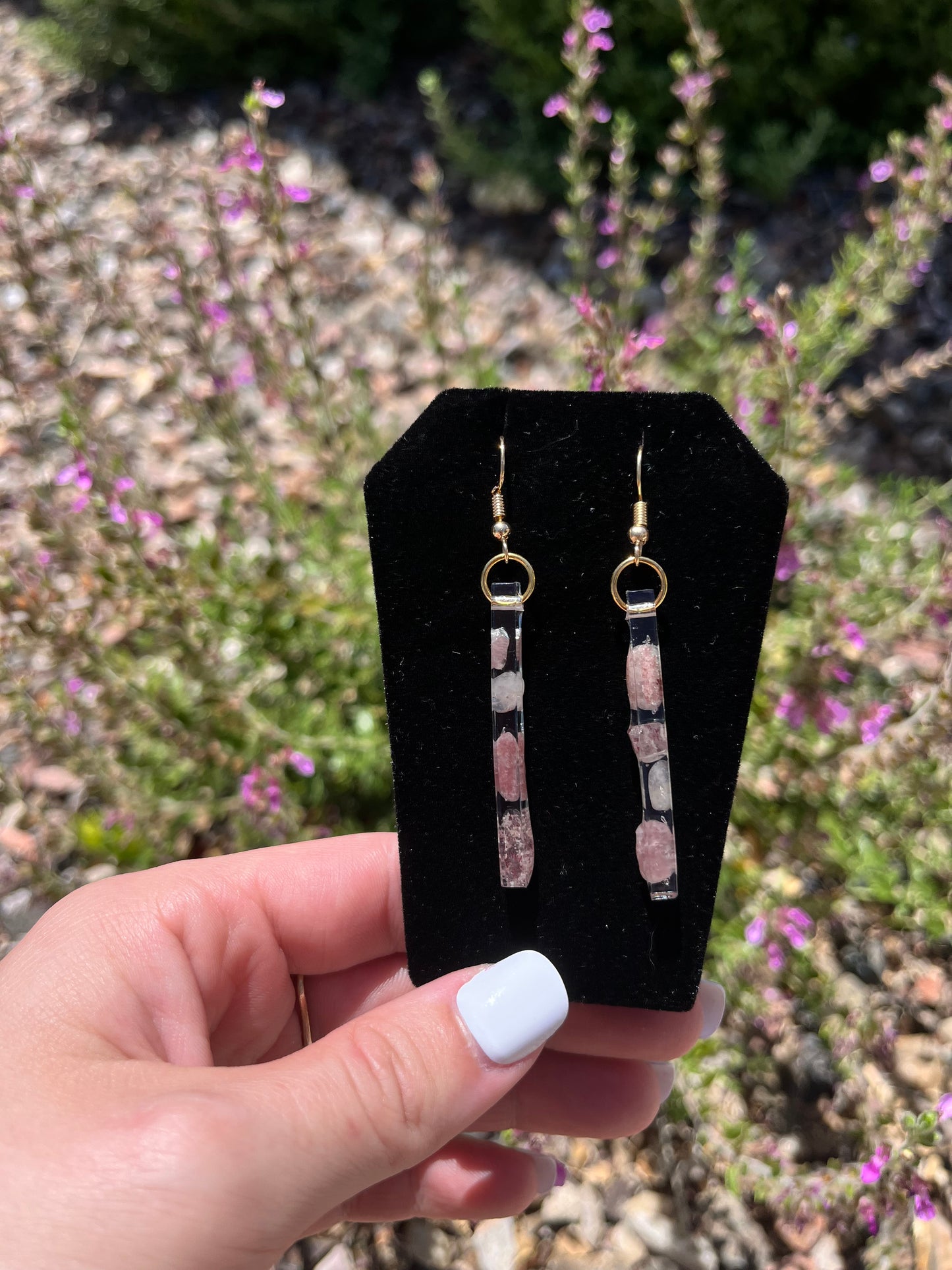 Strawberry Quartz Thin Bar Earrings