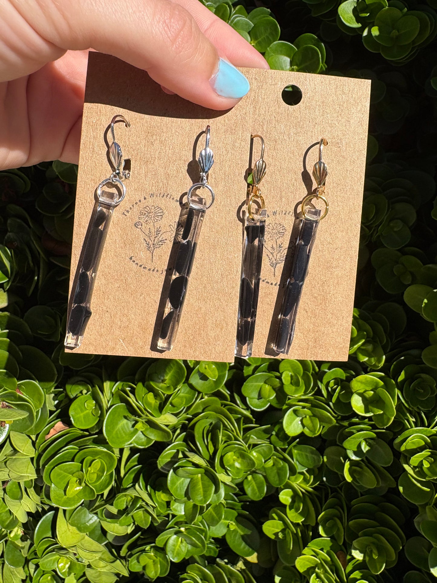 Obsidian Thin Bar Earrings