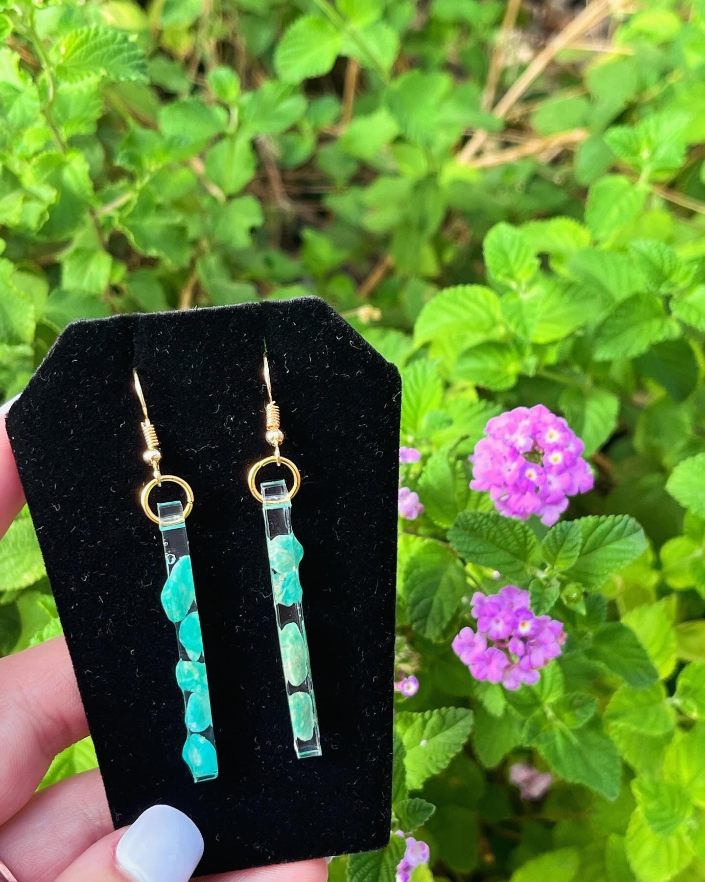 Amazonite Thin Bar Earrings