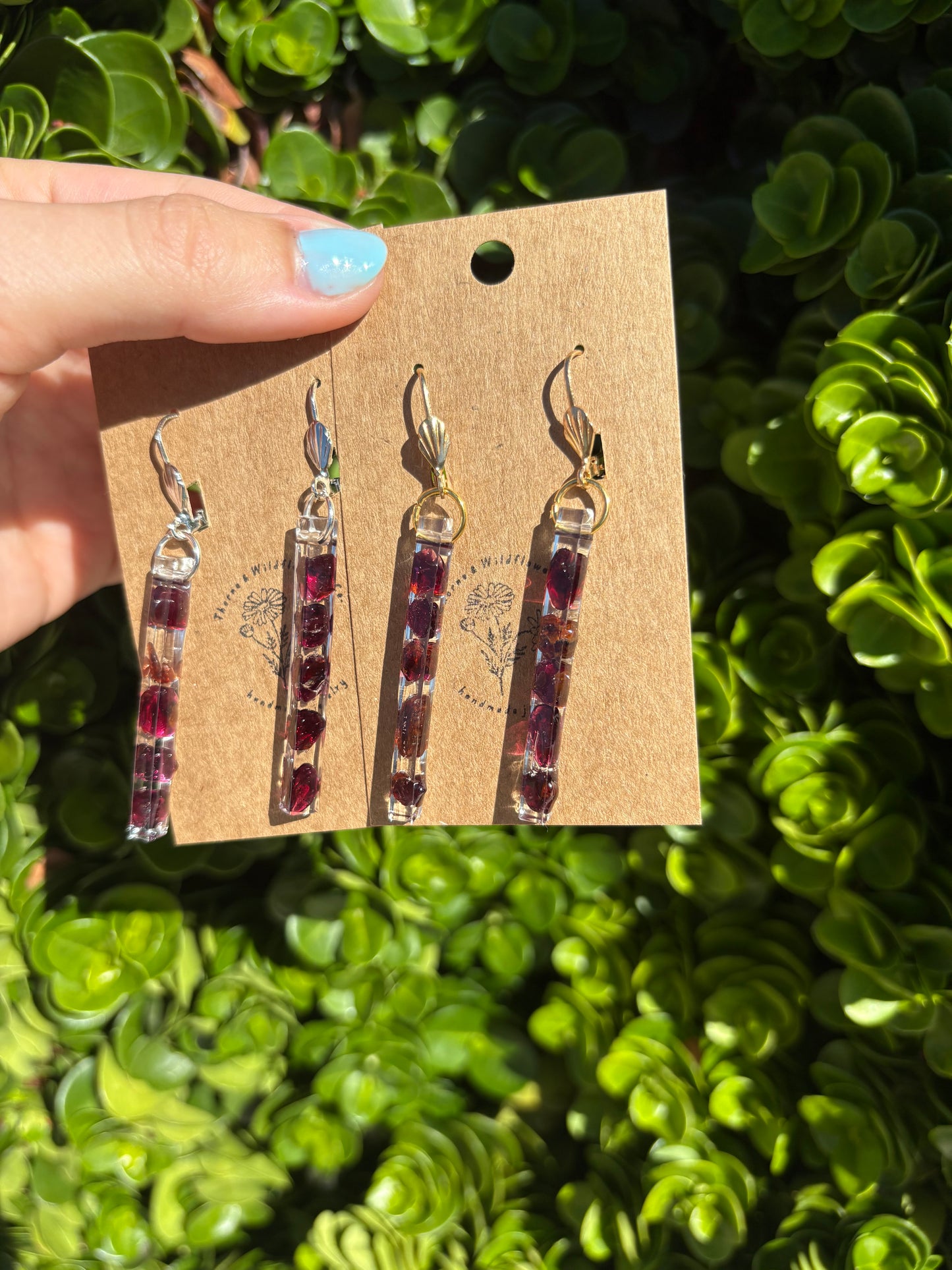 Garnet Thin Bar Earrings