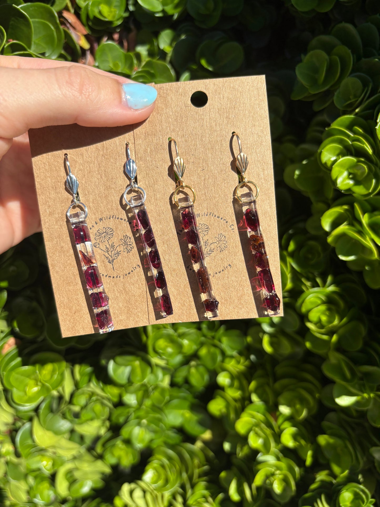 Garnet Thin Bar Earrings