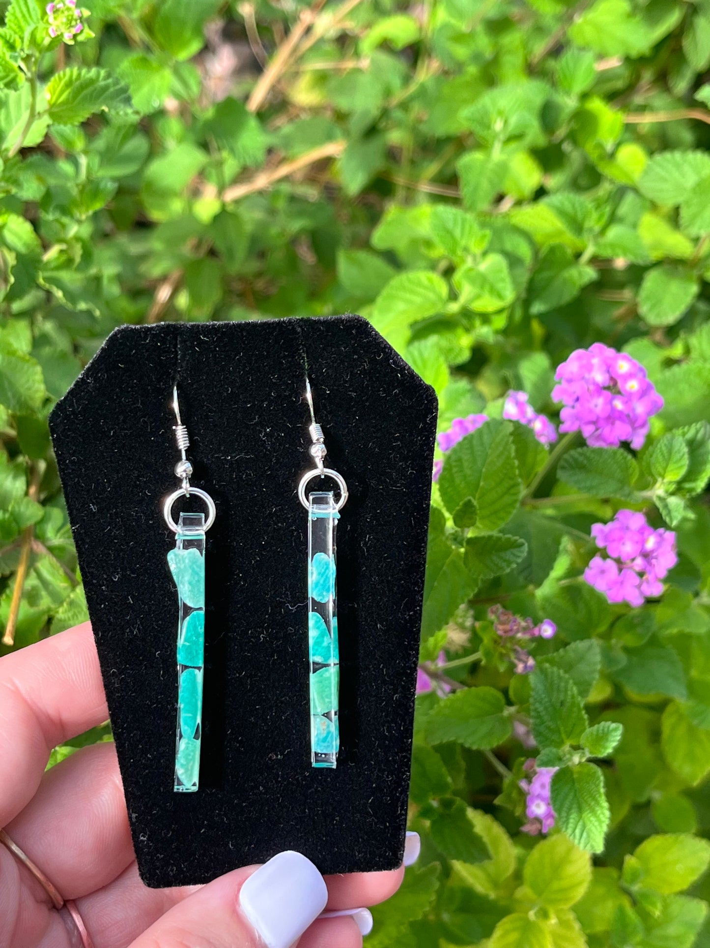 Amazonite Thin Bar Earrings
