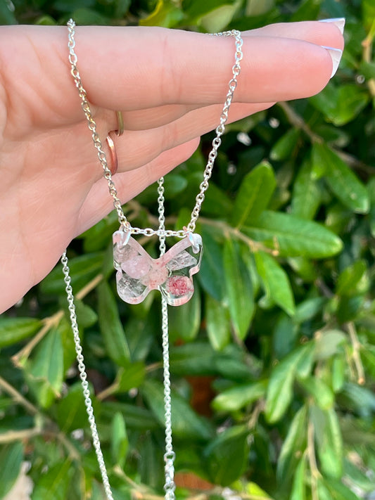 Strawberry Quartz Butterfly Necklace
