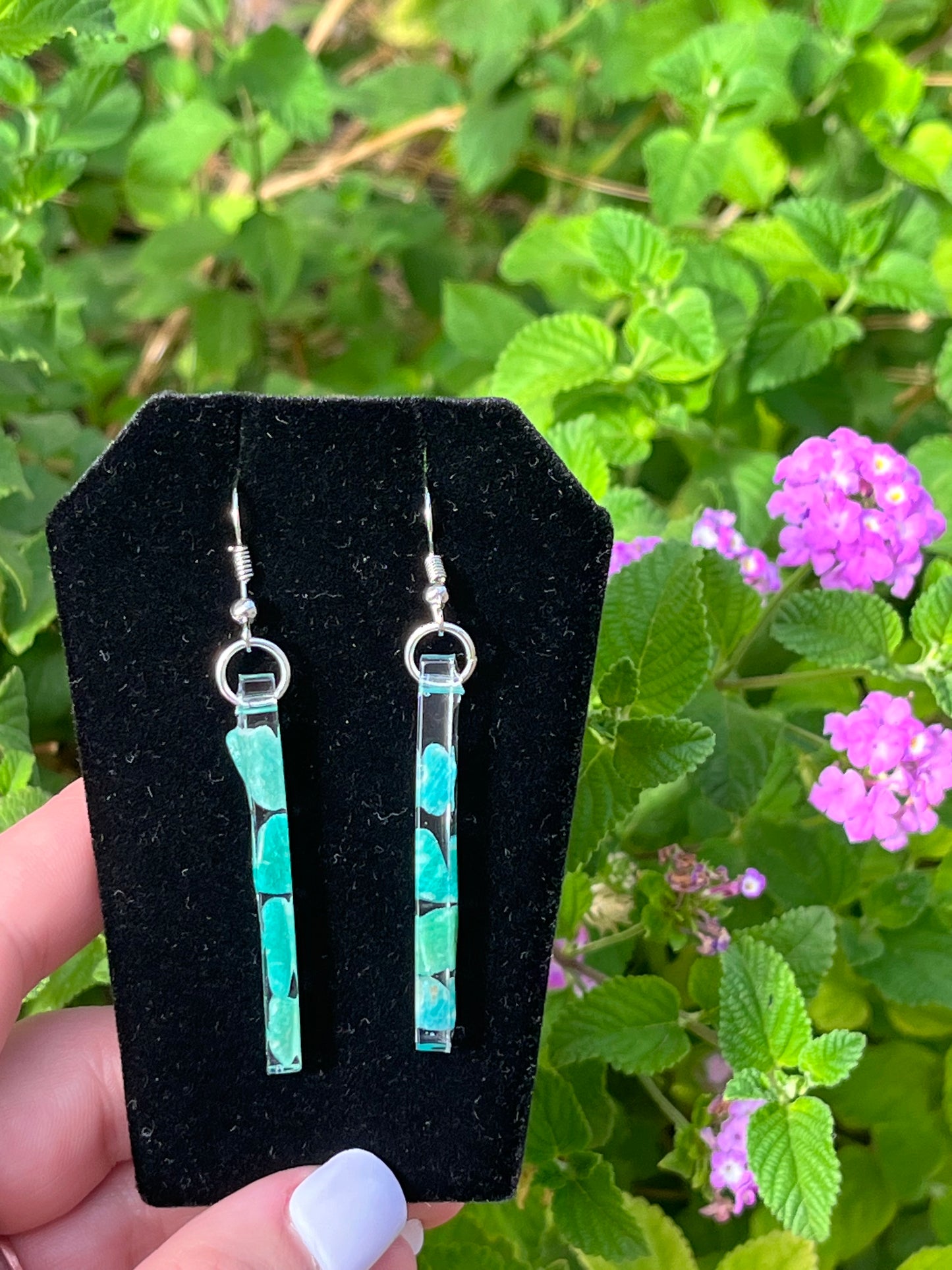 Amazonite Thin Bar Earrings