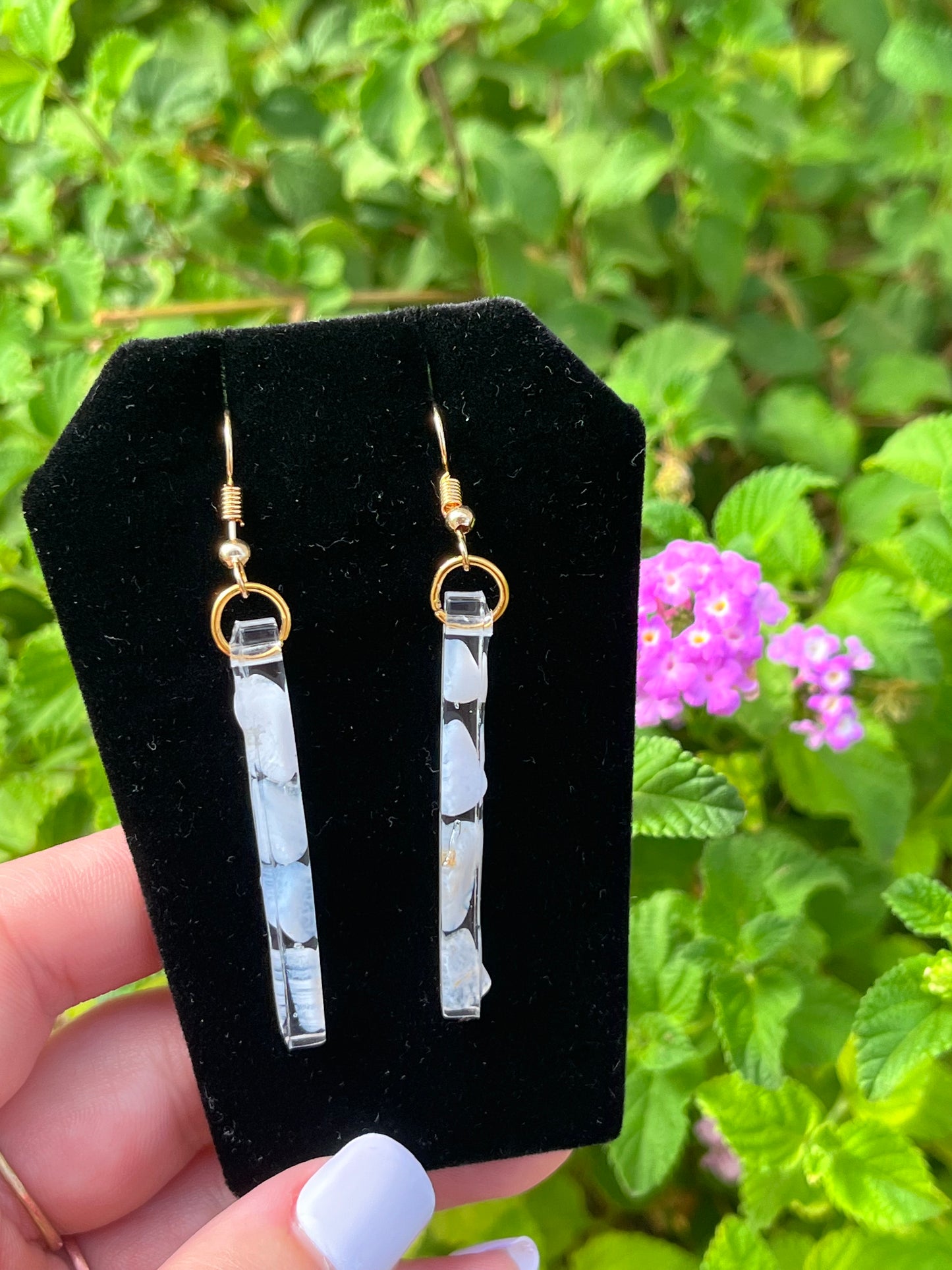 Blue Lace Agate Bar Earrings